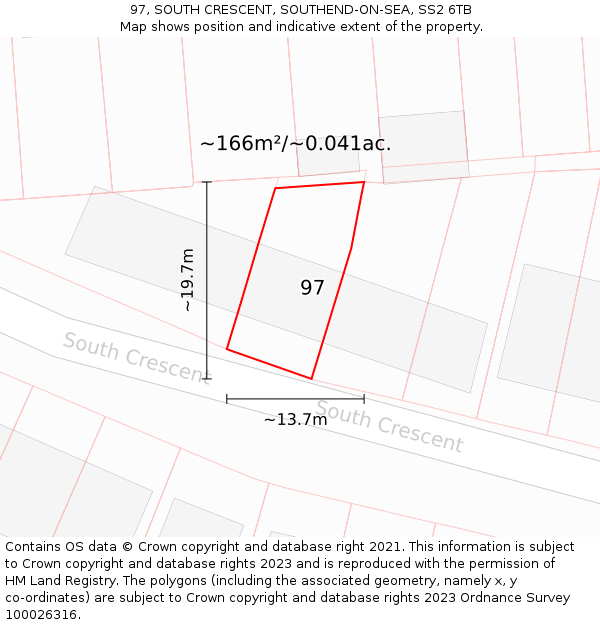 97, SOUTH CRESCENT, SOUTHEND-ON-SEA, SS2 6TB: Plot and title map