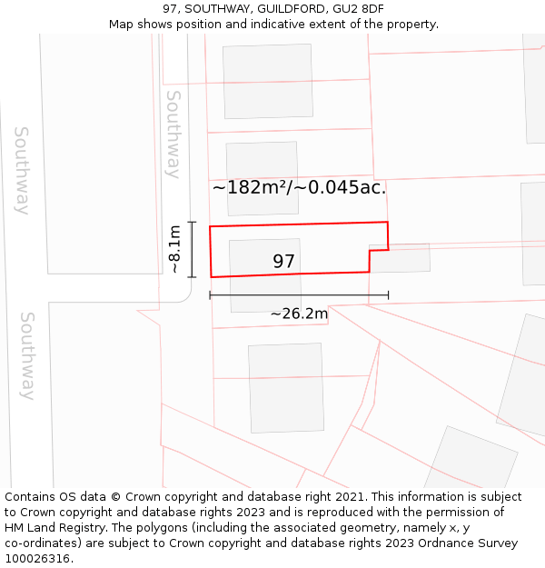 97, SOUTHWAY, GUILDFORD, GU2 8DF: Plot and title map