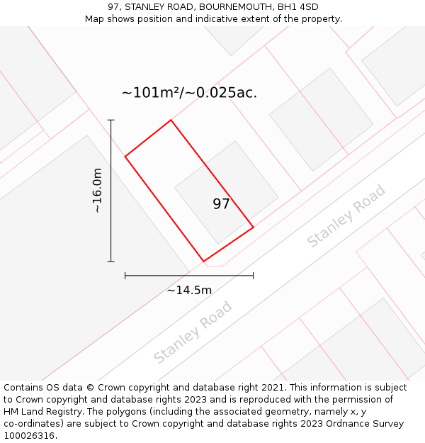 97, STANLEY ROAD, BOURNEMOUTH, BH1 4SD: Plot and title map