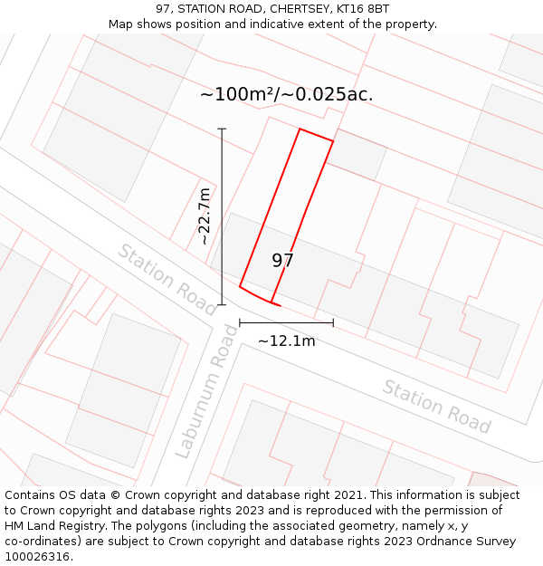97, STATION ROAD, CHERTSEY, KT16 8BT: Plot and title map