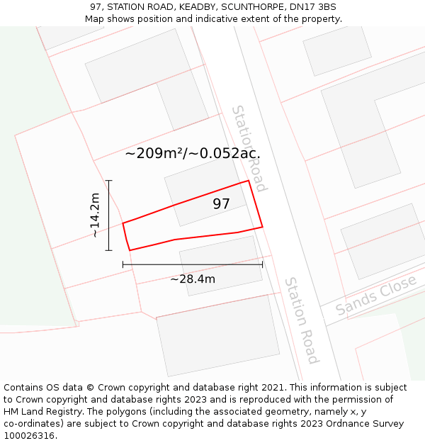 97, STATION ROAD, KEADBY, SCUNTHORPE, DN17 3BS: Plot and title map