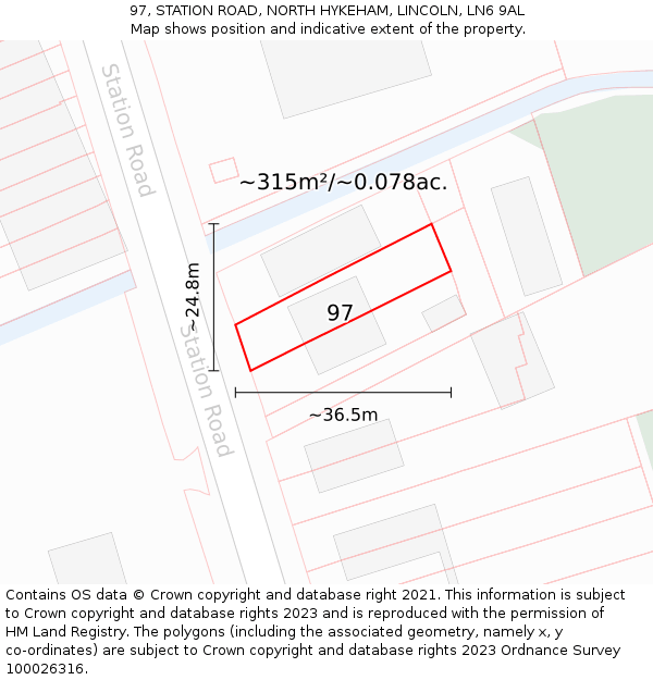97, STATION ROAD, NORTH HYKEHAM, LINCOLN, LN6 9AL: Plot and title map
