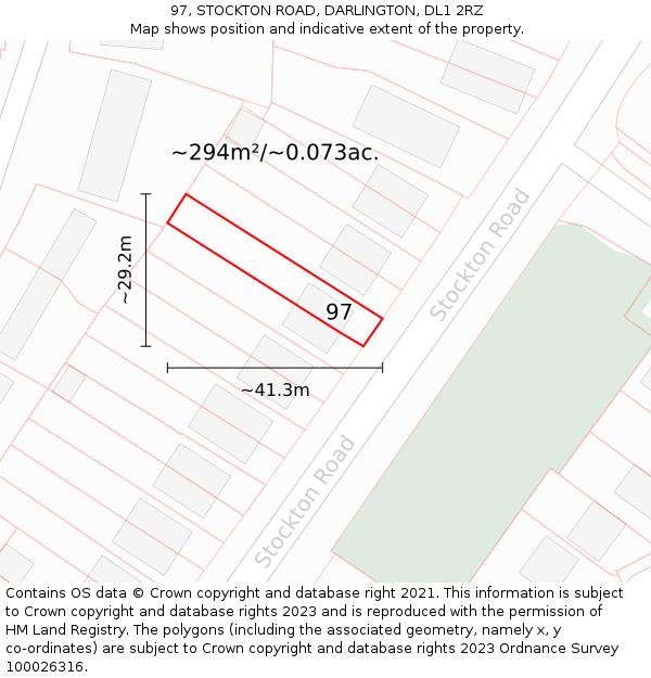 97, STOCKTON ROAD, DARLINGTON, DL1 2RZ: Plot and title map