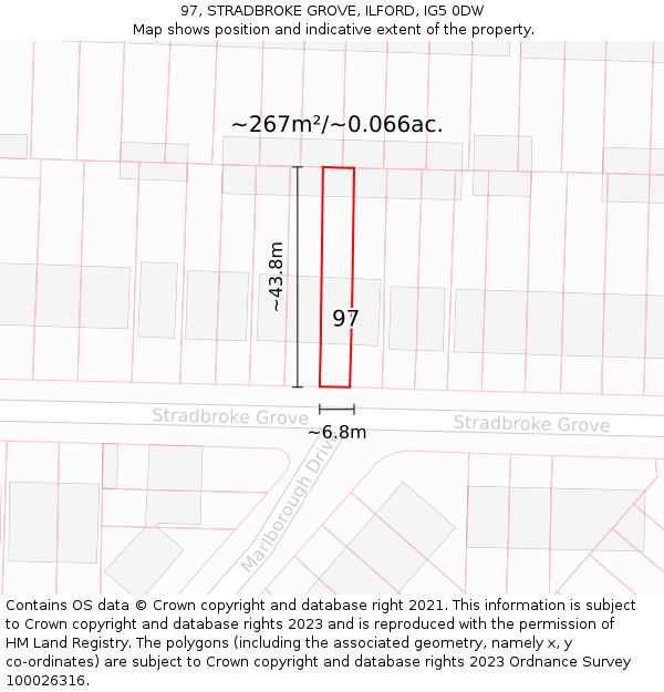 97, STRADBROKE GROVE, ILFORD, IG5 0DW: Plot and title map