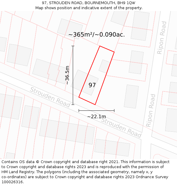 97, STROUDEN ROAD, BOURNEMOUTH, BH9 1QW: Plot and title map