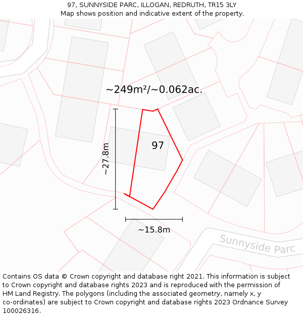 97, SUNNYSIDE PARC, ILLOGAN, REDRUTH, TR15 3LY: Plot and title map