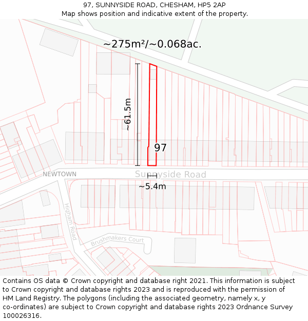 97, SUNNYSIDE ROAD, CHESHAM, HP5 2AP: Plot and title map