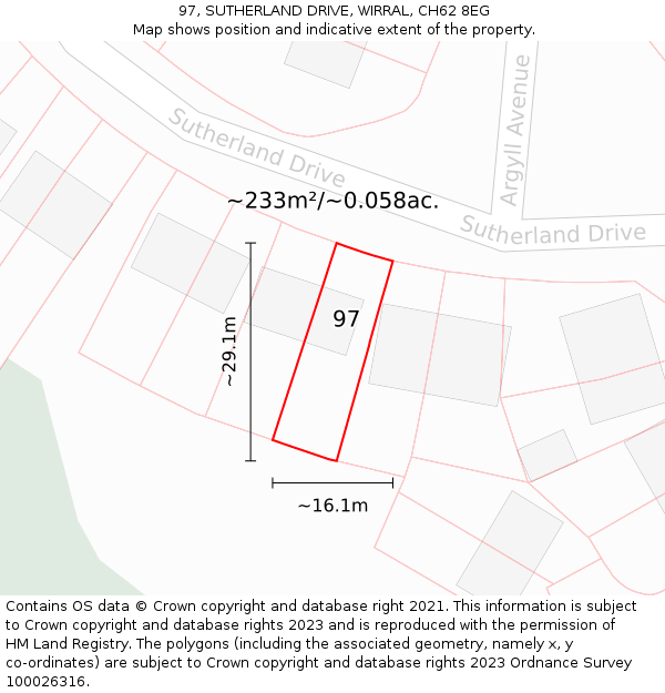 97, SUTHERLAND DRIVE, WIRRAL, CH62 8EG: Plot and title map