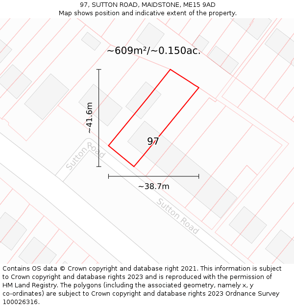 97, SUTTON ROAD, MAIDSTONE, ME15 9AD: Plot and title map