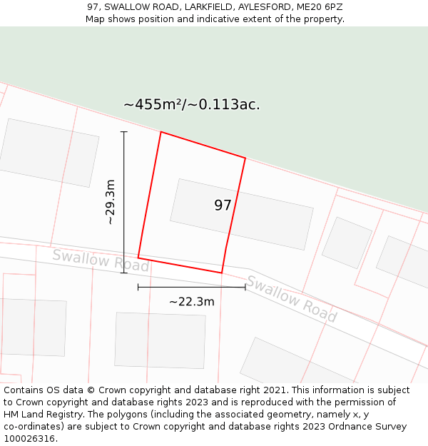 97, SWALLOW ROAD, LARKFIELD, AYLESFORD, ME20 6PZ: Plot and title map