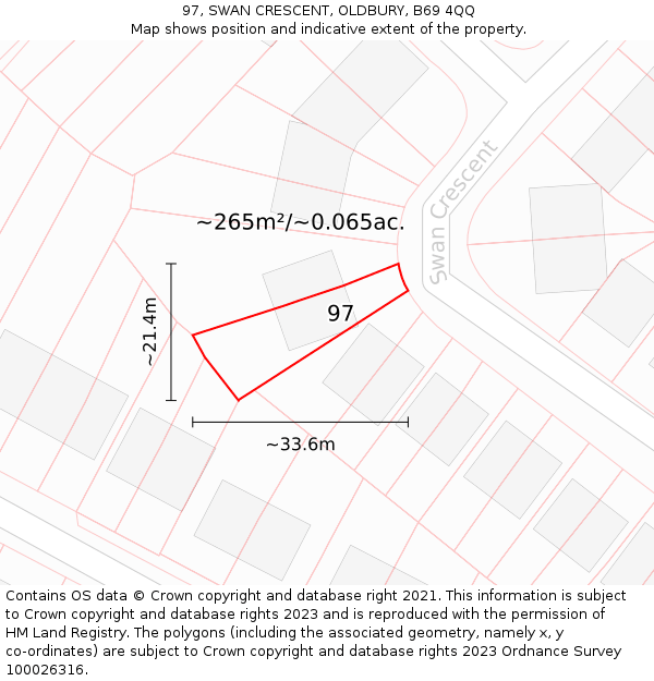 97, SWAN CRESCENT, OLDBURY, B69 4QQ: Plot and title map