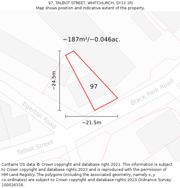 97, TALBOT STREET, WHITCHURCH, SY13 1PJ: Plot and title map