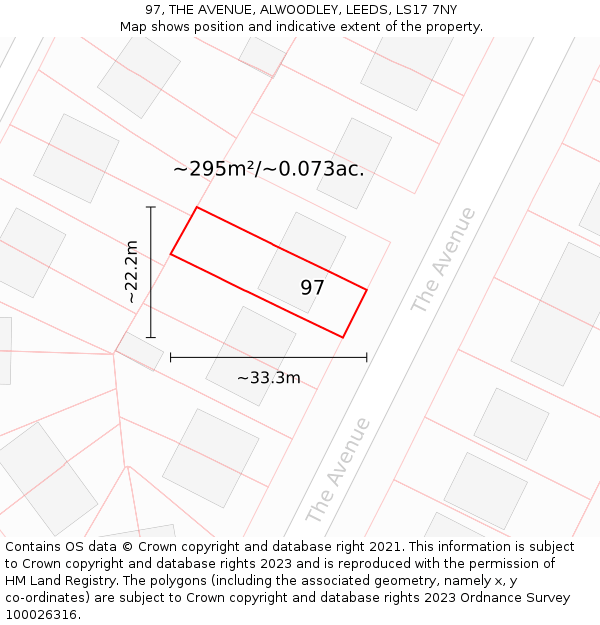 97, THE AVENUE, ALWOODLEY, LEEDS, LS17 7NY: Plot and title map