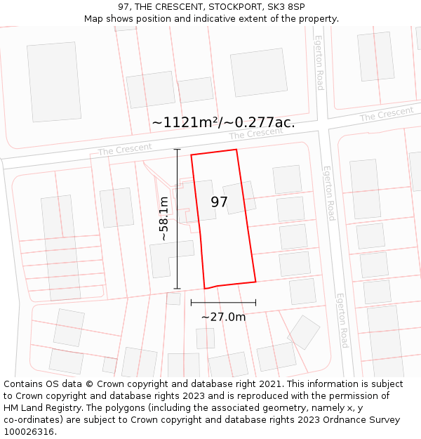 97, THE CRESCENT, STOCKPORT, SK3 8SP: Plot and title map
