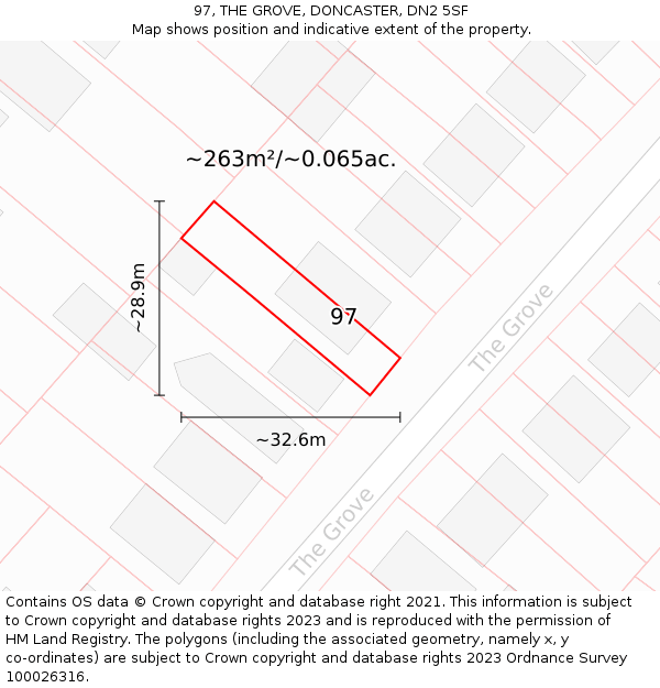 97, THE GROVE, DONCASTER, DN2 5SF: Plot and title map