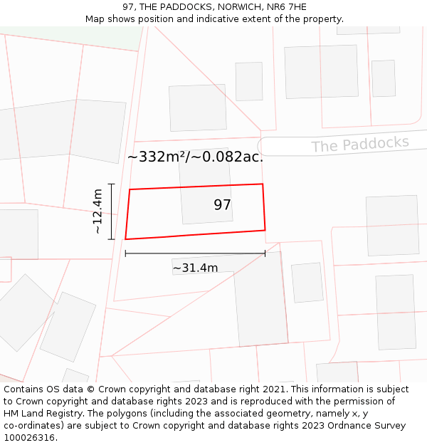 97, THE PADDOCKS, NORWICH, NR6 7HE: Plot and title map