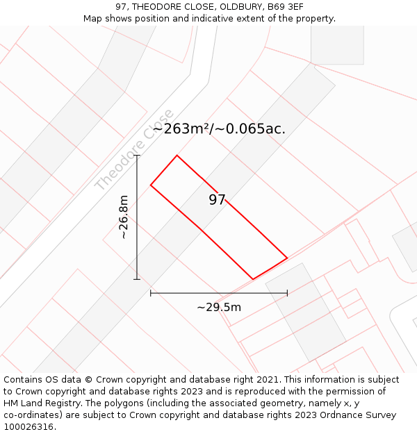 97, THEODORE CLOSE, OLDBURY, B69 3EF: Plot and title map