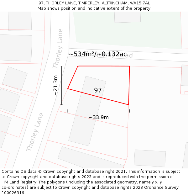 97, THORLEY LANE, TIMPERLEY, ALTRINCHAM, WA15 7AL: Plot and title map