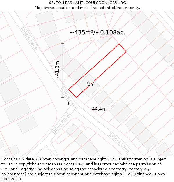 97, TOLLERS LANE, COULSDON, CR5 1BG: Plot and title map