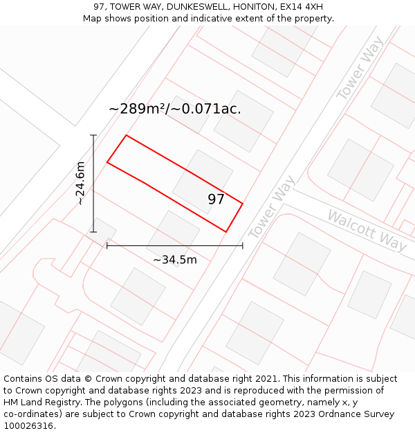 97, TOWER WAY, DUNKESWELL, HONITON, EX14 4XH: Plot and title map