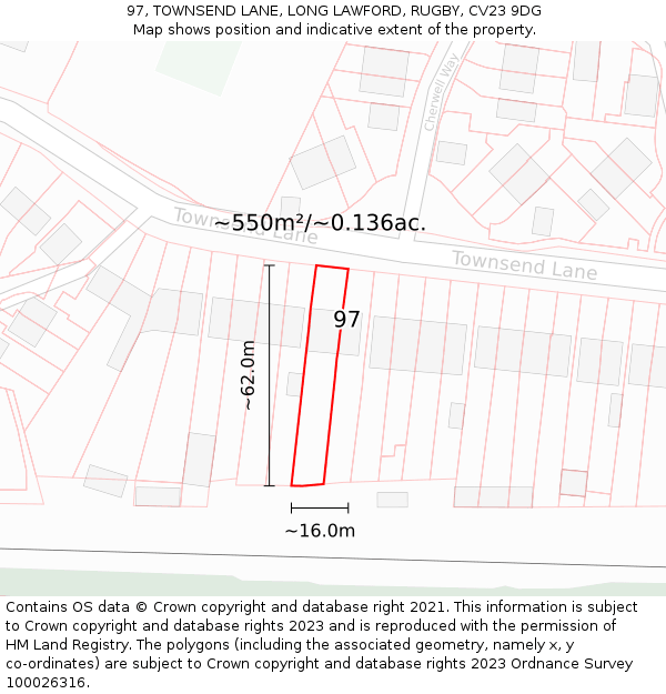 97, TOWNSEND LANE, LONG LAWFORD, RUGBY, CV23 9DG: Plot and title map
