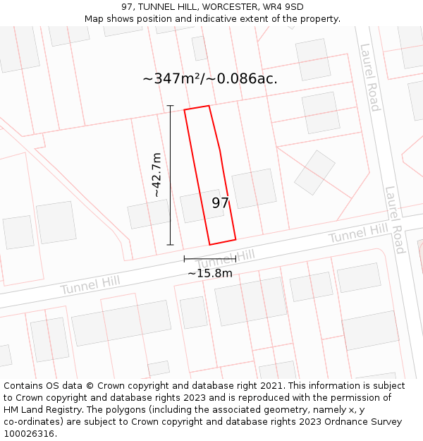 97, TUNNEL HILL, WORCESTER, WR4 9SD: Plot and title map
