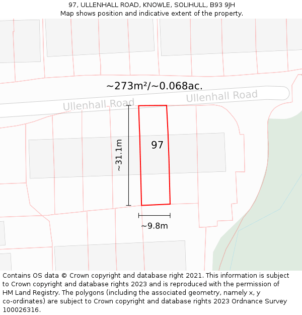 97, ULLENHALL ROAD, KNOWLE, SOLIHULL, B93 9JH: Plot and title map