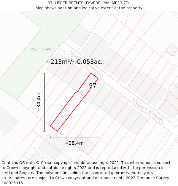 97, UPPER BRENTS, FAVERSHAM, ME13 7DL: Plot and title map