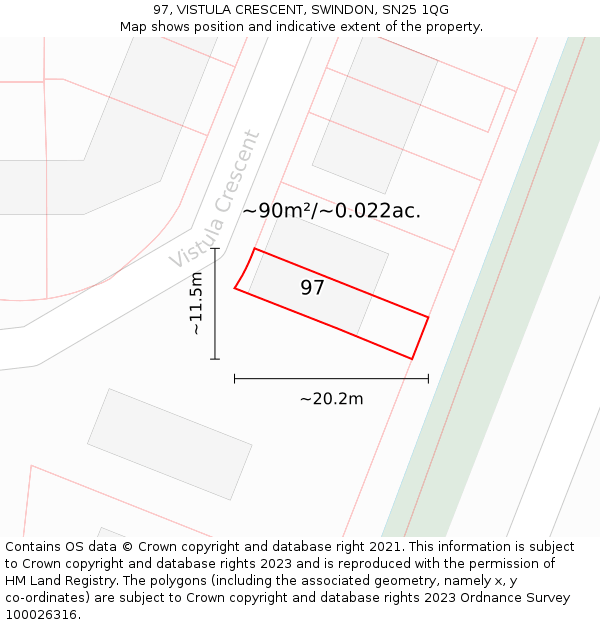 97, VISTULA CRESCENT, SWINDON, SN25 1QG: Plot and title map