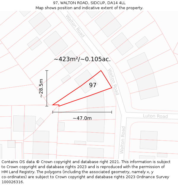 97, WALTON ROAD, SIDCUP, DA14 4LL: Plot and title map