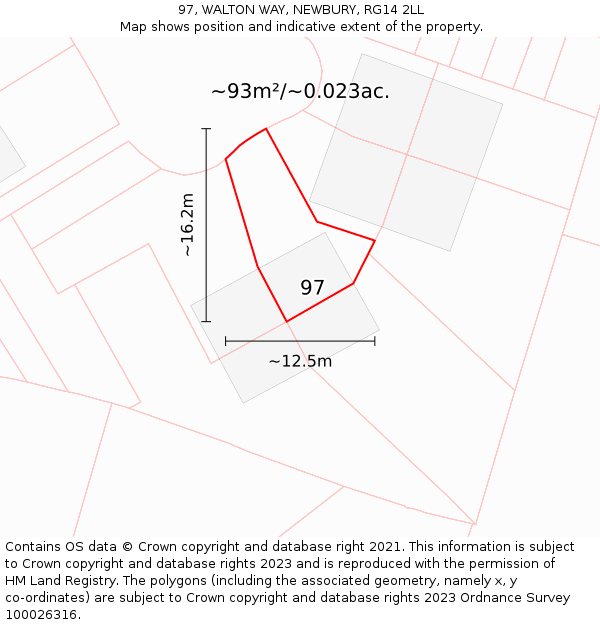 97, WALTON WAY, NEWBURY, RG14 2LL: Plot and title map