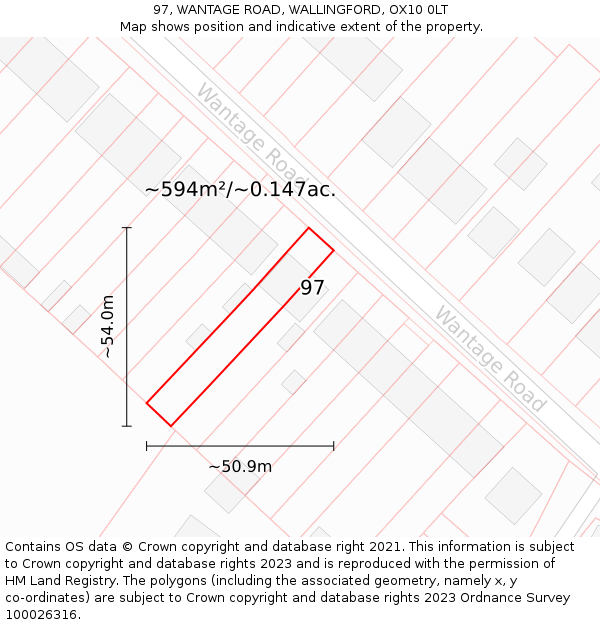 97, WANTAGE ROAD, WALLINGFORD, OX10 0LT: Plot and title map