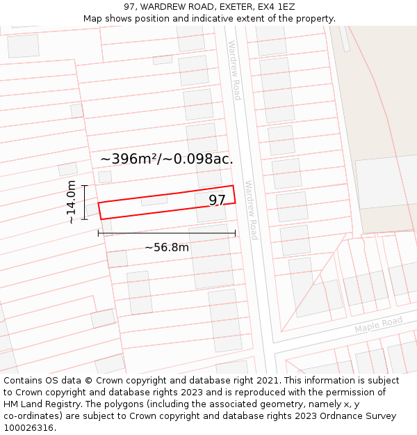 97, WARDREW ROAD, EXETER, EX4 1EZ: Plot and title map