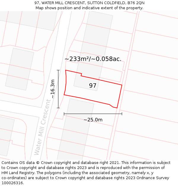 97, WATER MILL CRESCENT, SUTTON COLDFIELD, B76 2QN: Plot and title map