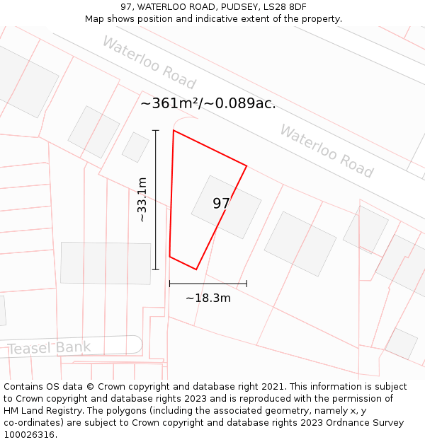 97, WATERLOO ROAD, PUDSEY, LS28 8DF: Plot and title map