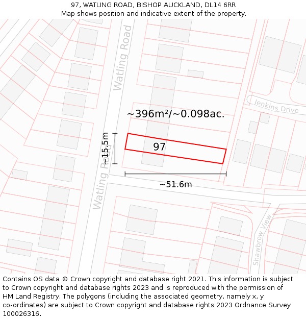 97, WATLING ROAD, BISHOP AUCKLAND, DL14 6RR: Plot and title map