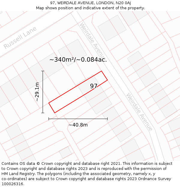 97, WEIRDALE AVENUE, LONDON, N20 0AJ: Plot and title map