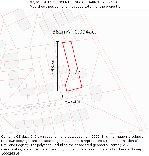 97, WELLAND CRESCENT, ELSECAR, BARNSLEY, S74 8AE: Plot and title map