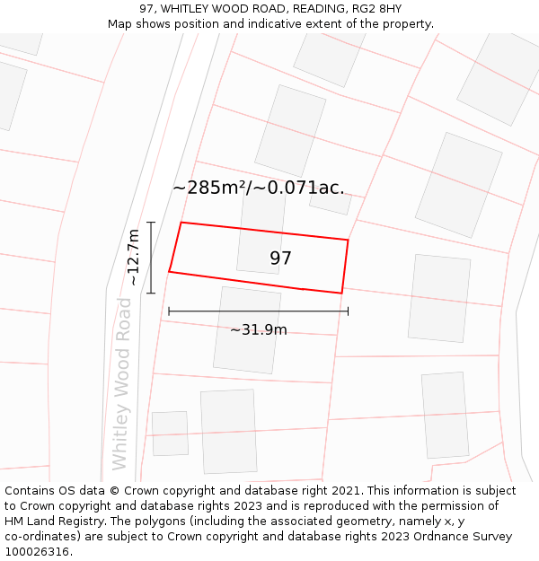 97, WHITLEY WOOD ROAD, READING, RG2 8HY: Plot and title map