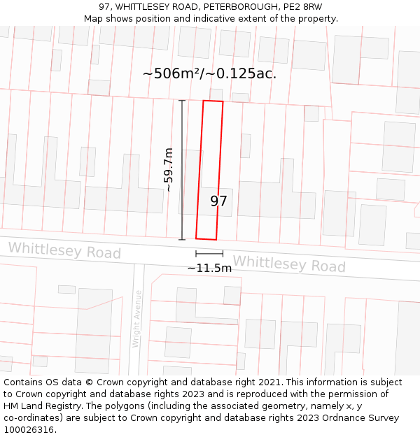 97, WHITTLESEY ROAD, PETERBOROUGH, PE2 8RW: Plot and title map