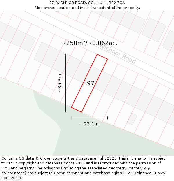 97, WICHNOR ROAD, SOLIHULL, B92 7QA: Plot and title map