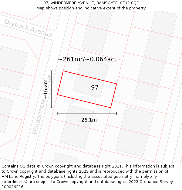 97, WINDERMERE AVENUE, RAMSGATE, CT11 0QD: Plot and title map
