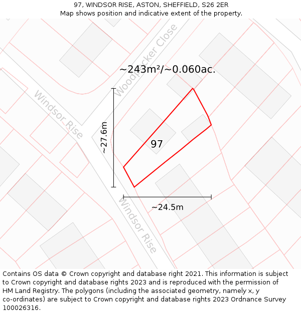 97, WINDSOR RISE, ASTON, SHEFFIELD, S26 2ER: Plot and title map