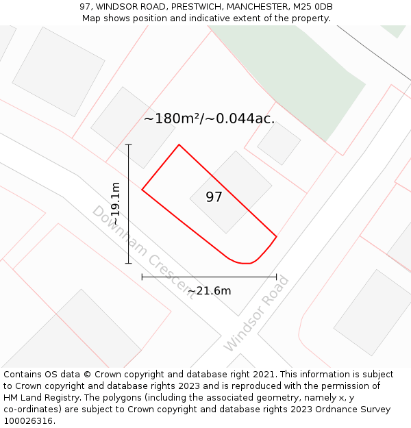 97, WINDSOR ROAD, PRESTWICH, MANCHESTER, M25 0DB: Plot and title map