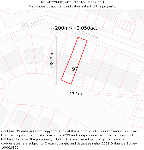 97, WITCOMBE, YATE, BRISTOL, BS37 8SU: Plot and title map