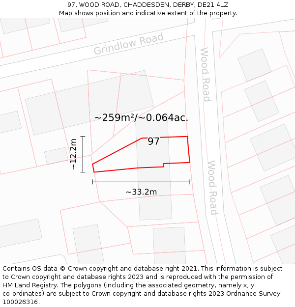 97, WOOD ROAD, CHADDESDEN, DERBY, DE21 4LZ: Plot and title map