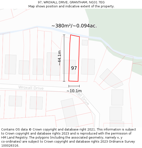 97, WROXALL DRIVE, GRANTHAM, NG31 7EG: Plot and title map