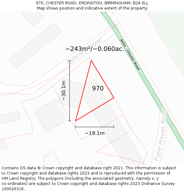 970, CHESTER ROAD, ERDINGTON, BIRMINGHAM, B24 0LL: Plot and title map