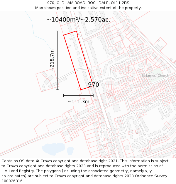 970, OLDHAM ROAD, ROCHDALE, OL11 2BS: Plot and title map