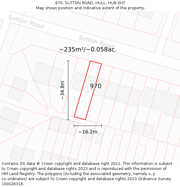970, SUTTON ROAD, HULL, HU8 0HT: Plot and title map
